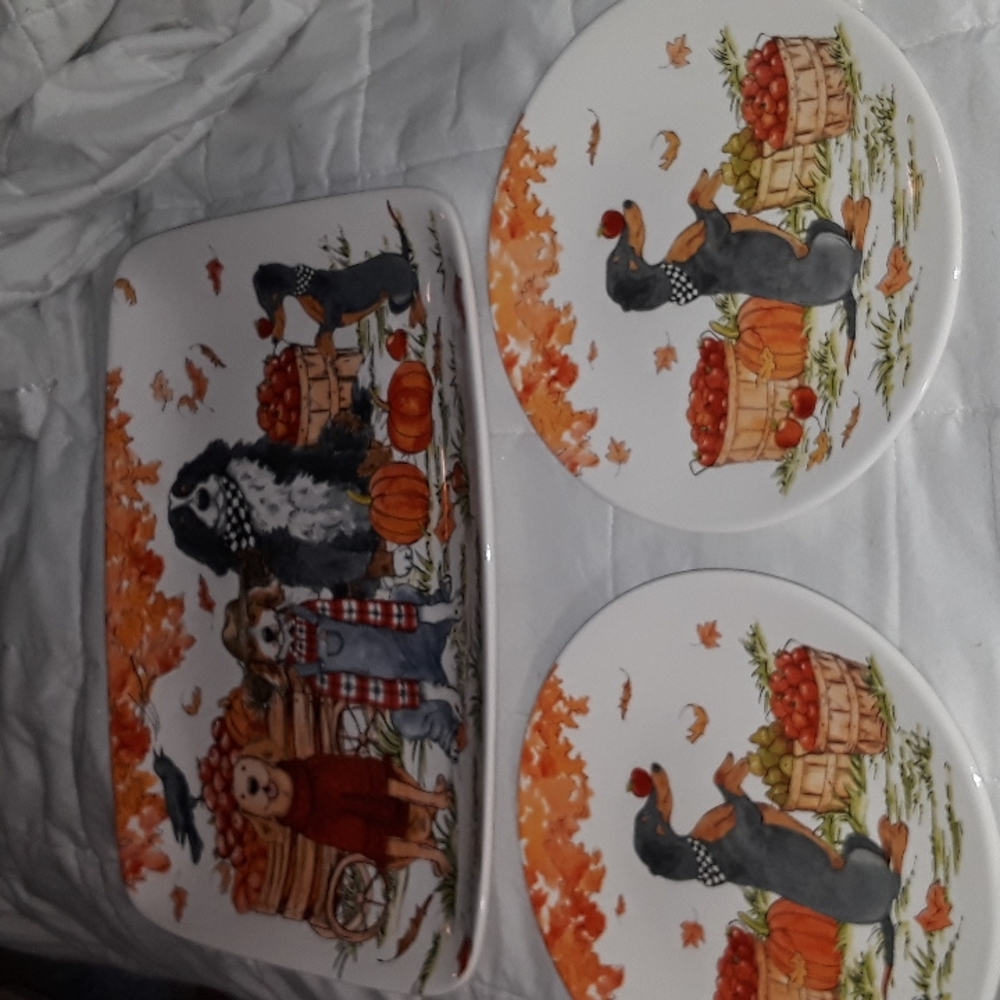 Dachshund 4 cups, 4 plates & platter